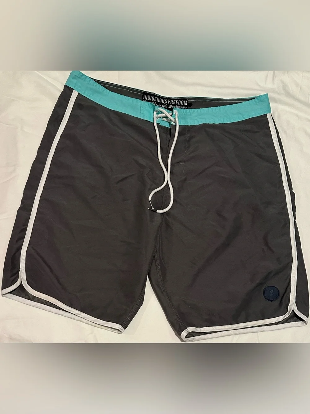Surfmentality Gray Swim Board Shorts with Teal Waistband Size XL
